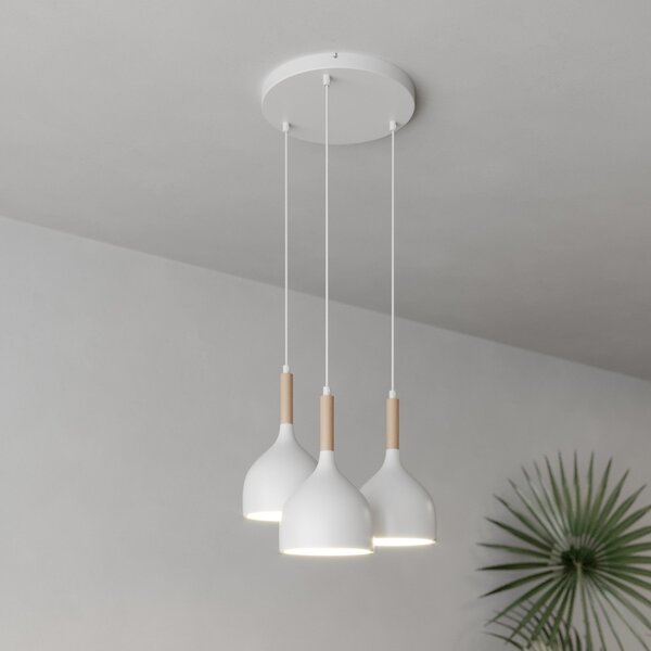 Luminex Lampă suspendată Noak cu 3 becuri rotundă alb/lemn natural, reglabil, Alb, Camera de zi / sufragerie, Metal, Modern