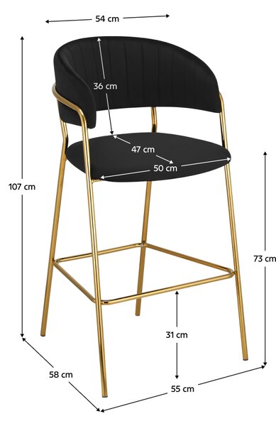 KONDELA Scaun de bar de design, material catifea neagră/gold crom auriu, DASMIN TIP 2