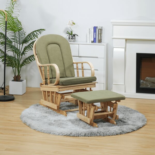 KONDELA Scaun balansoar cu suport pentru picioare, natural/verde, DALBERT