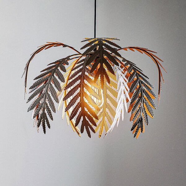 ONLI Lampă suspendată Dubai, decor palmier, Ø 46cm, bronz, reglabil, Bronz / Alamă Veche, Camera de zi / sufragerie, Metal