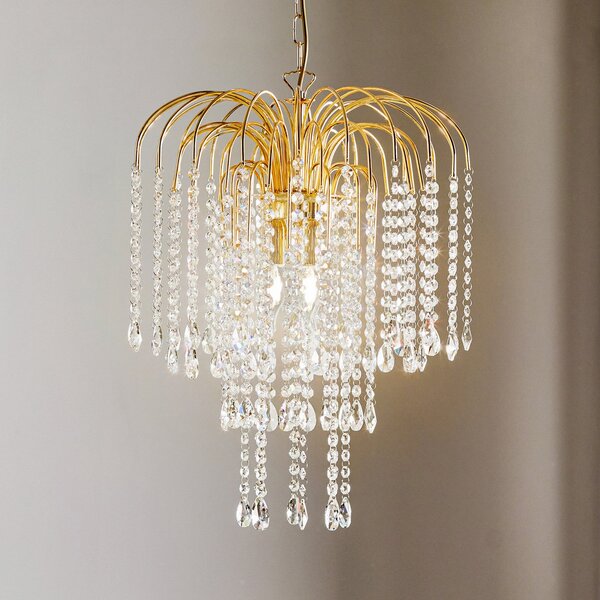 ONLI Lampă suspendată Pioggia cu ploaie de cristal Ø40cm auriu, reglabil, Auriu / Alamă, Camera de zi / sufragerie, Metal, Modern