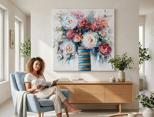 Tablou pictat manual FLORI 1 parte - 70x70 cm - 70×70 cm / Klasický 2 cm