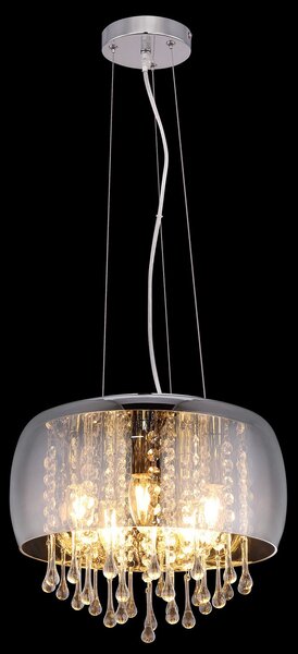 Globo Lampă susp. Kalla cu cristale de sticlă decorativ, reglabil, Gri, Camera de zi / sufragerie, Metal, Modern