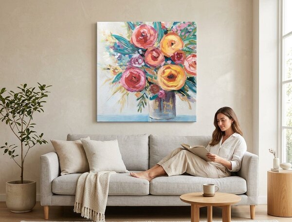 Tablou pictat manual FLORI 1 parte - 80x80 cm - 80×80 cm / Klasický 2 cm