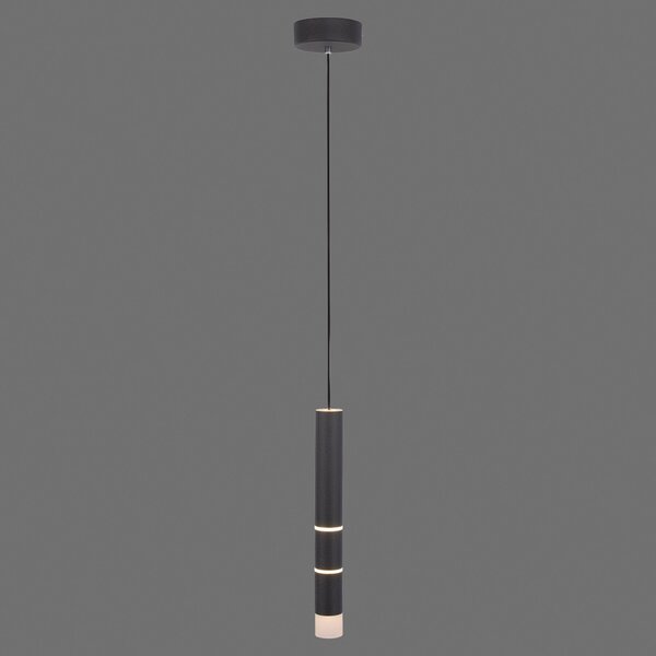 PURE Lampă suspendată LED Vega, cilindrică, neagră, Negru, Camera de zi / sufragerie, Metal, Modern