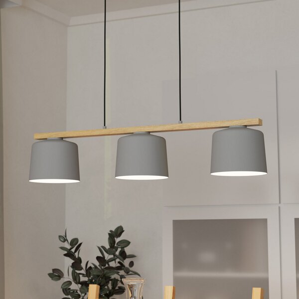 Mariel 3-lumină pandantiv lumină gri deschis lemn natural
