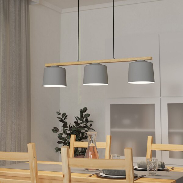 Mariel 3-lumină pandantiv lumină gri deschis lemn natural