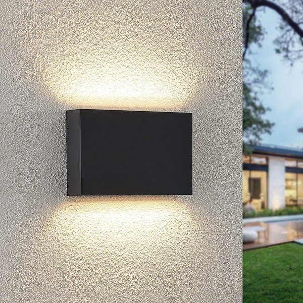 Lindby LED lampă de perete pentru exterior Jarte, set 3, sus/jos, IP65, Negru, Plastic, Modern, Priză de perete sus / jos