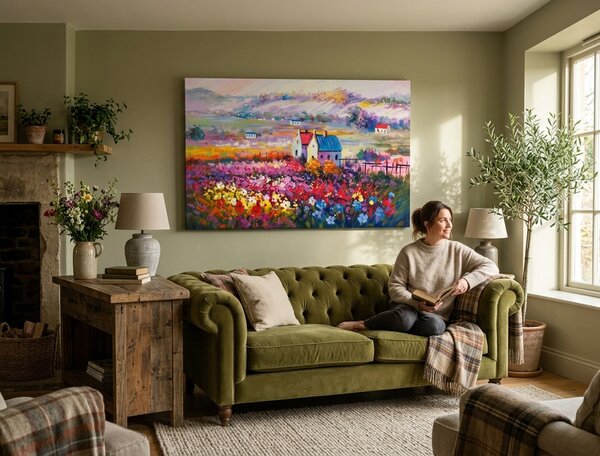 Tablou pictat manual PEISAJ 1 parte - 90x60 cm - Clasic 2 cm