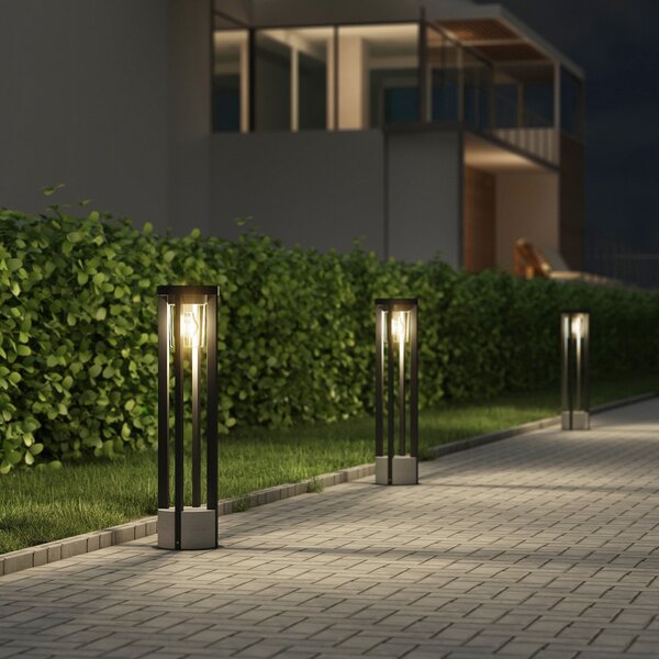 Lucande bornă luminoasă Overa, gri, metal, 68 cm, IP44, E27, reglabil, Gri, Metal, Modern
