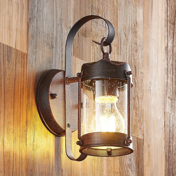 Lindby lumina de perete în aer liber Farly, maro ruginiu, aluminiu, 17cm, reglabil, Maro / Rugină, Metal, Casă de țară / Rustic