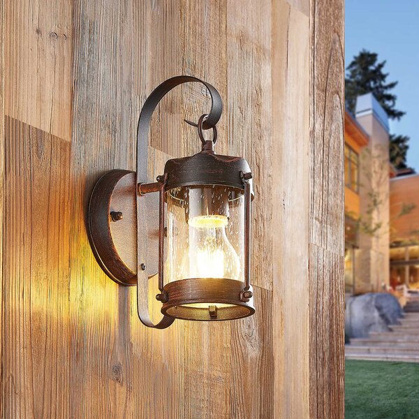 Lindby lumina de perete în aer liber Farly, maro ruginiu, aluminiu, 17cm, reglabil, Maro / Rugină, Metal, Casă de țară / Rustic