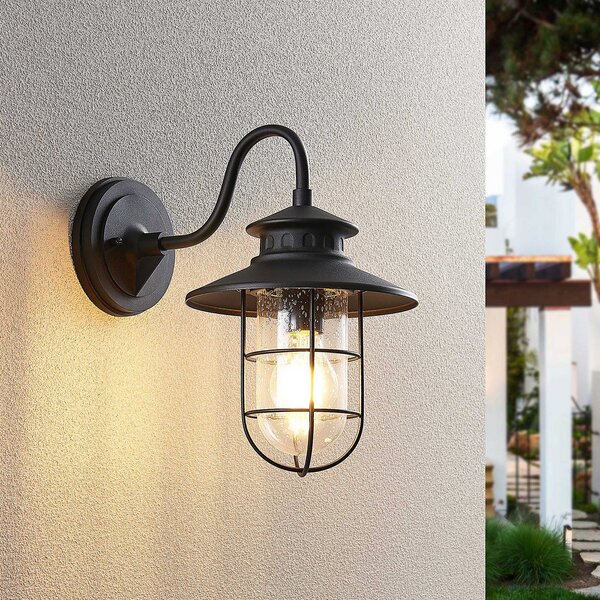 Lindby lumina de perete în aer liber Kyan, înălțime 32 cm, negru, IP44, E27, reglabil, Negru, Aluminiu, Antichitate, Felinar