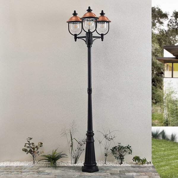 Lindby lumina de exterior Clint, 225cm, 3 becuri, rezistent la apa mare, E27, reglabil, Cupru, Aluminiu, Vintage