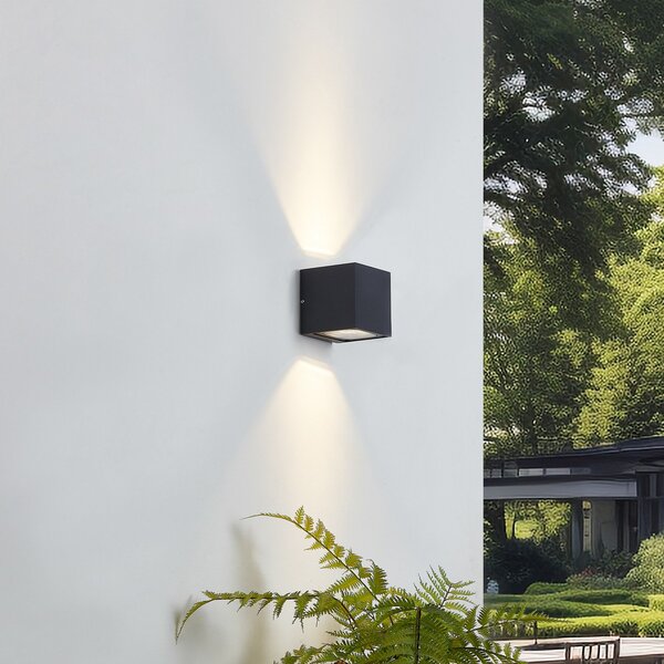 Lucande Aplică LED pentru exterior Merjem, 10 cm, sus/jos, IP54, Gri, Aluminiu, Modern