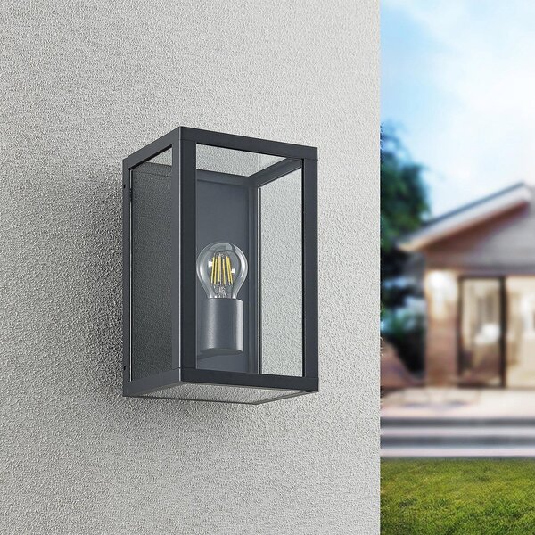 Lindby lampă de perete pentru exterior Giavanna, 28 cm, antracit, IP44, E27, reglabil, Negru, Sticlă, Modern