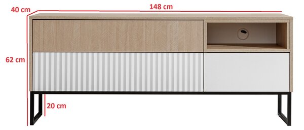 Comodă TV Bliwon 148 cm cu sertare - herringbone scandi/alb mat