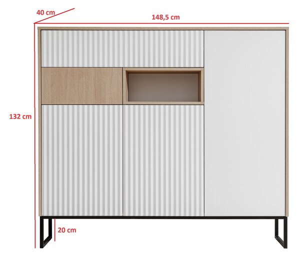 Comodă Bliwon 149 cm cu sertare - herringbone scandi/alb mat