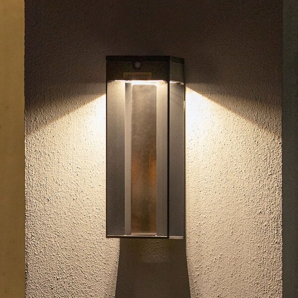 Les Jardins Lampă solară LED de perete Blade cu senzor, gri, reglabil, Gri, Metal, Perete unghiular