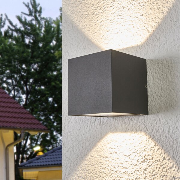 Lucande Aplică LED pentru exterior Merjem, 10 cm, sus/jos, IP54, Gri, Aluminiu, Modern