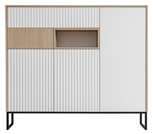 Comodă Bliwon 149 cm cu sertare - herringbone scandi/alb mat