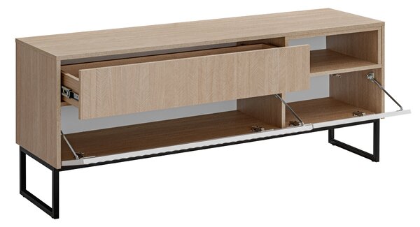 Comodă TV Bliwon 148 cm cu sertare - herringbone scandi/alb mat