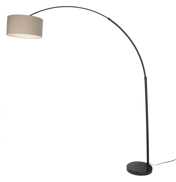 Lampadar cu arc modern negru cu bază de marmură și abajur bej bouclé de 50 cm - XXL