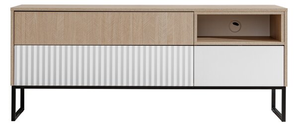 Comodă TV Bliwon 148 cm cu sertare - herringbone scandi/alb mat