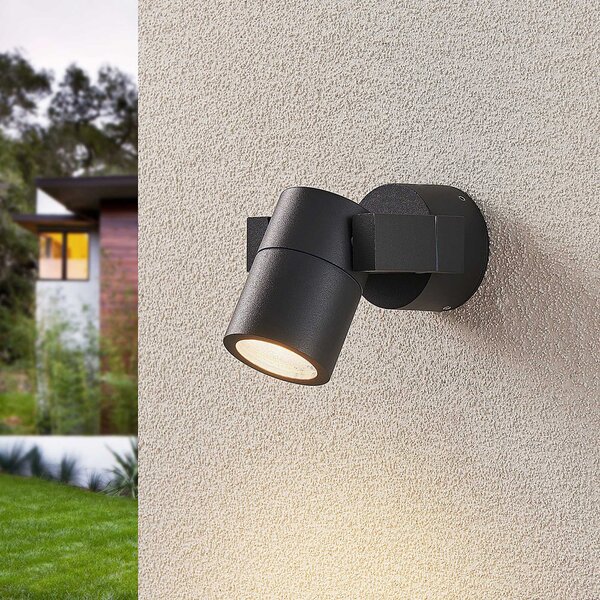 Lucande Spot de perete exterior Kavuna, rotund, antracit, IP54, reglabil, Negru, Aluminiu, Modern