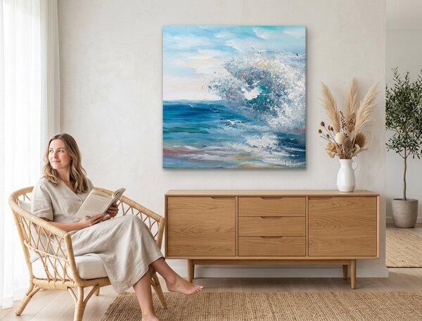 Tablou pictat manual SEA WAVES 1-parte 70x70 cm - 70×70 cm / Clasic 2 cm