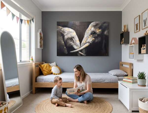 Tablou pictat manual SLONY 1 parte - 120x80 cm - 120×80 cm / Klasický 2 cm
