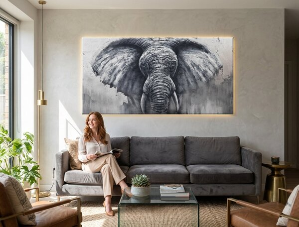 Tablou pictat manual SLON 1 parte - 140x70 cm - 140×70 cm / Klasický 2 cm