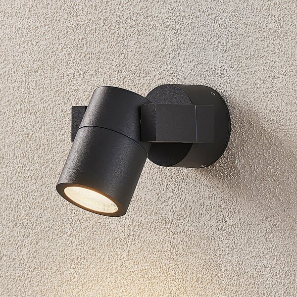 Lucande Spot de perete exterior Kavuna, rotund, antracit, IP54, reglabil, Negru, Aluminiu, Modern
