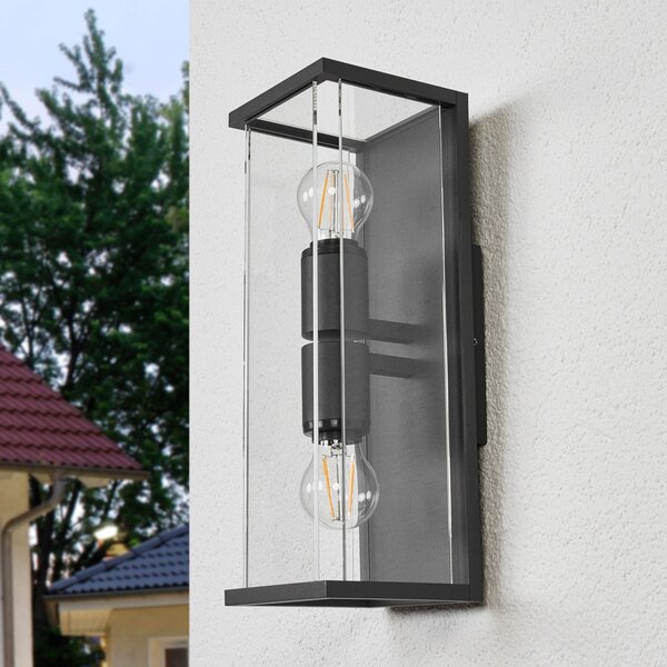 Lucande Annalea lampă de perete pentru exterior, 40 cm, 2 becuri, IP54, Negru, Metal, Modern
