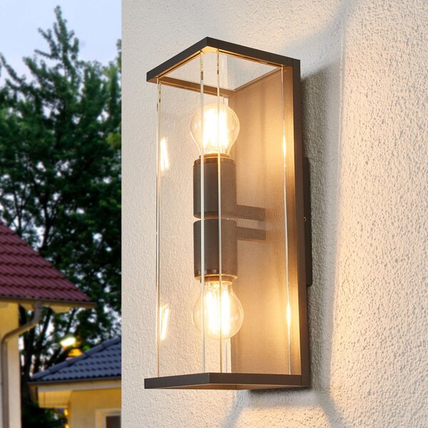 Lucande Annalea lampă de perete pentru exterior, 40 cm, 2 becuri, IP54, Negru, Metal, Modern