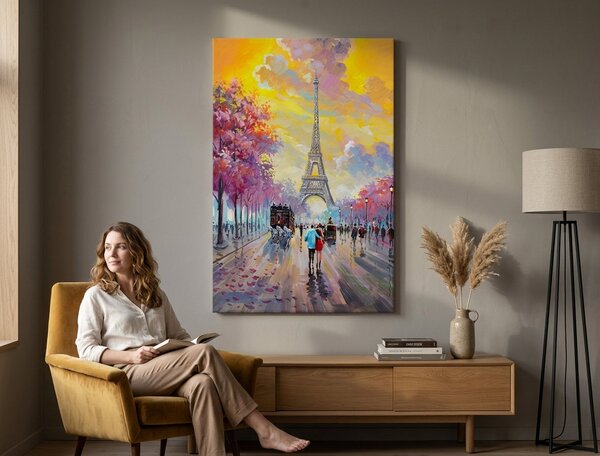 Tablou pictat manual WALKING IN PARIS 1 parte 60x90 cm - 60×90 cm / Clasic 2 cm