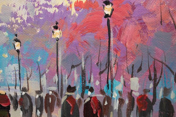 Tablou pictat manual WALKING IN PARIS 1 parte 60x90 cm - 60×90 cm / Clasic 2 cm