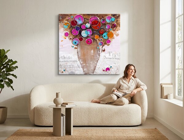 Tablou pictat manual VASE WITH FLORI 1 part - 70x70 cm - 70×70 cm / Clasic 2 cm