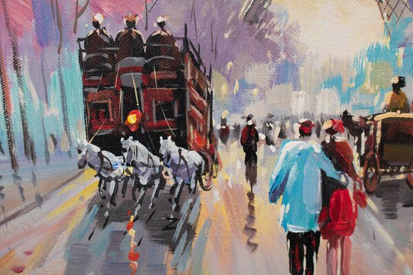 Tablou pictat manual WALKING IN PARIS 1 parte 60x90 cm - 60×90 cm / Clasic 2 cm