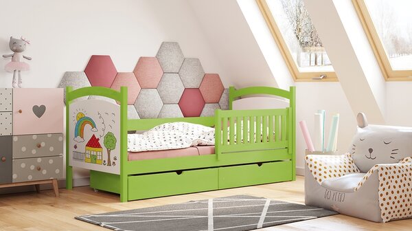 Pat pentru copii drewniane z tablica suchoscieralna Amely 80x190 Certyfikat - Limetka - Konec série