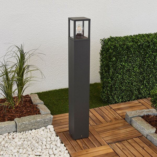 Lucande bornă luminoasă Klemens, 90 cm, antracit, metal, E27, reglabil, Negru, Aluminiu, Modern