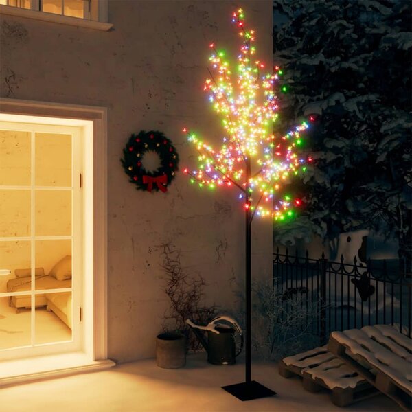 Pom Crăciun, 220 LED-uri lumină colorată, flori de cireș, 220cm