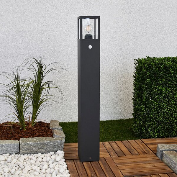Lucande bornă luminoasă Klemens, 90 cm, senzor, antracit, E27, Negru, Aluminiu, Modern