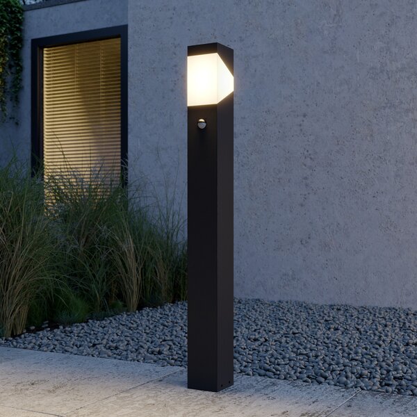 Lucande bornă luminoasă Kiran, 100 cm, senzor, gri, IP44, E27, reglabil, Negru, Aluminiu, Modern