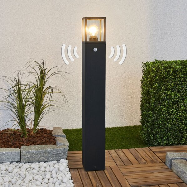 Lucande bornă luminoasă Klemens, 90 cm, senzor, antracit, E27, Negru, Aluminiu, Modern
