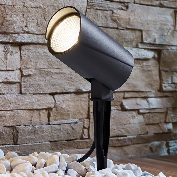 Lucande LED spot de exterior Anton, țepușă sol, antracit, metal, Gri, Metal, Modern