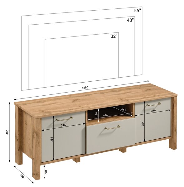 Dulap TV Ertigo 138 cm - stejar wotan/bez