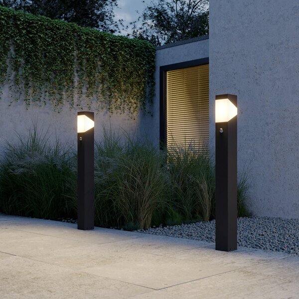 Lucande bornă luminoasă Kiran, 100 cm, senzor, gri, IP44, E27, reglabil, Negru, Aluminiu, Modern