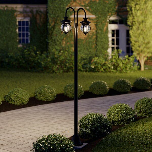 Lindby lumina de exterior Farley, 215 cm, 2 becuri, IP44, E27, reglabil, Negru, Metal, Antichitate, Felinar