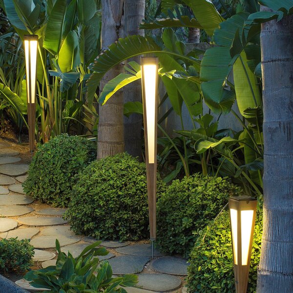 Les Jardins Lanternă solară Tecka LED cu senzor, 120 cm, tec, reglabil, Lemn, Lemn, Spot de exterior / vârf de pământ
